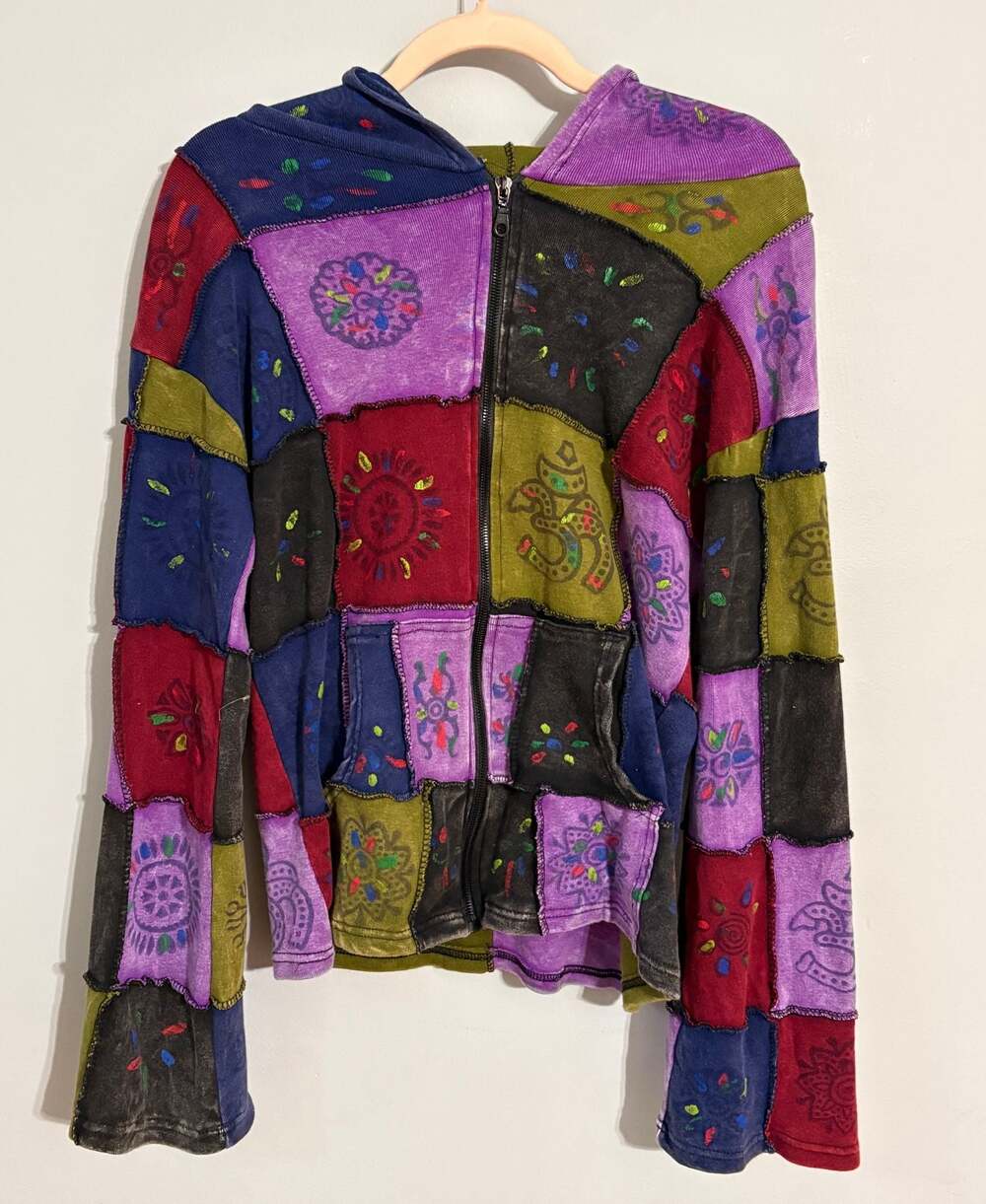 Greater Good Network Patchwork Hoodie Handmade Nepal Boho Hippie Colorful Cotton